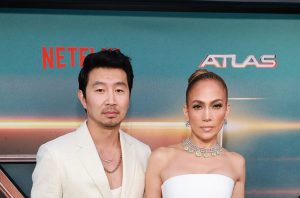 Simu Liu and Jennifer Lopez attend the premiere of Netflix's "ATLAS"