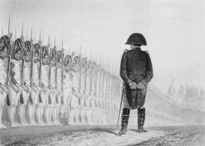 A drawing of Napoleon Bonaparte leading his army. What happened to Napoleon's penis after he died?