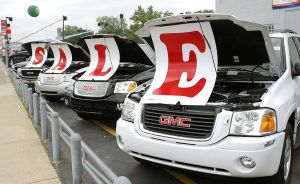 Sale at a car dealership. A Test Drive Gone Wrong ended with a woman jumping in water.