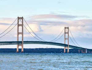 This is an evening shot of the Mackinac Bridge from the south.