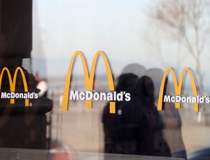 The McDonald's logo is displayed on the window of a McDonald's restaurant on January 30, 2018 in San Francisco, California.