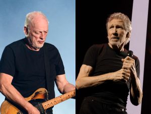 David Gilmour performs live on stage at Madison Square Garden on April 12, 2016 in New York City; Roger Waters performs onstage at Crypto.com Arena on September 27, 2022 in Los Angeles, California.
