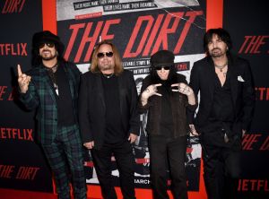 Nikki Sixx, Vince Neil, Mick Mars and Tommy Lee of Motley Crue arrive at the premiere of Netflix's "The Dirt" at ArcLight Hollywood on March 18, 2019 in Hollywood, California.