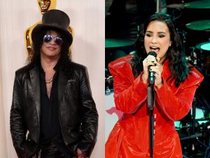 Slash attends the 96th Annual Academy Awards on March 10, 2024 in Hollywood, California; Demi Lovato performs onstage during The American Heart Association’s Go Red for Women Red Dress Collection Concert 2024 at Jazz at Lincoln Center on January 31, 2024 in New York City.