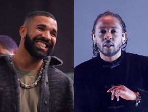 drake laughing, kendrick lamar on stage