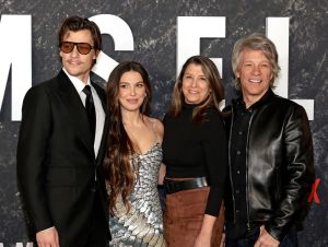 Jake Bongiovi, Millie Bobby Brown, Dorothea Hurley, and Jon Bon Jovi attend the Damsel World Premiere at The Plaza on March 01, 2024 in New York City.