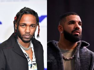 Kendrick Lamar and Drake on a red carpet
