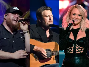 Luke on stage in black, Blake on stage in black and Miranda on stage in black,