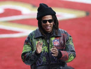 American Rapper Jay-Z reacts before Super Bowl LVIII between the San Francisco 49ers and Kansas City Chiefs at Allegiant Stadium on February 11, 2024 in Las Vegas, Nevada