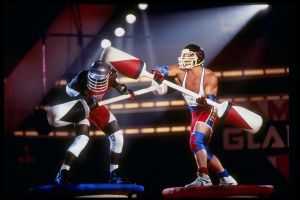 American Gladiators fighting on stage.