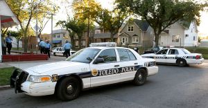 Toledo Police Squad Car. Van Crashes Into Barricades Of Toledo Bridge