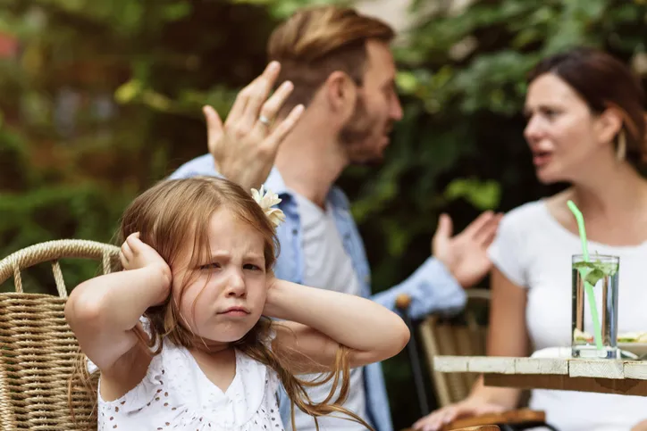 Outdoor, child, Family, arguing, covering ears, shouting